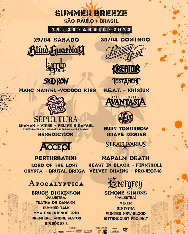 Cartaz com line-up do festival Summer Breeze Brasil 2023