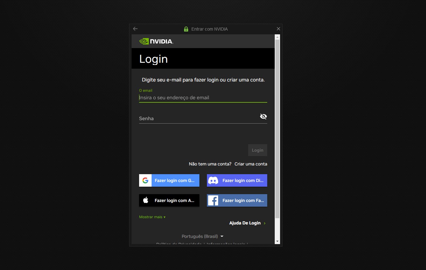 É preciso ter um login para usar o app GeForce Experience