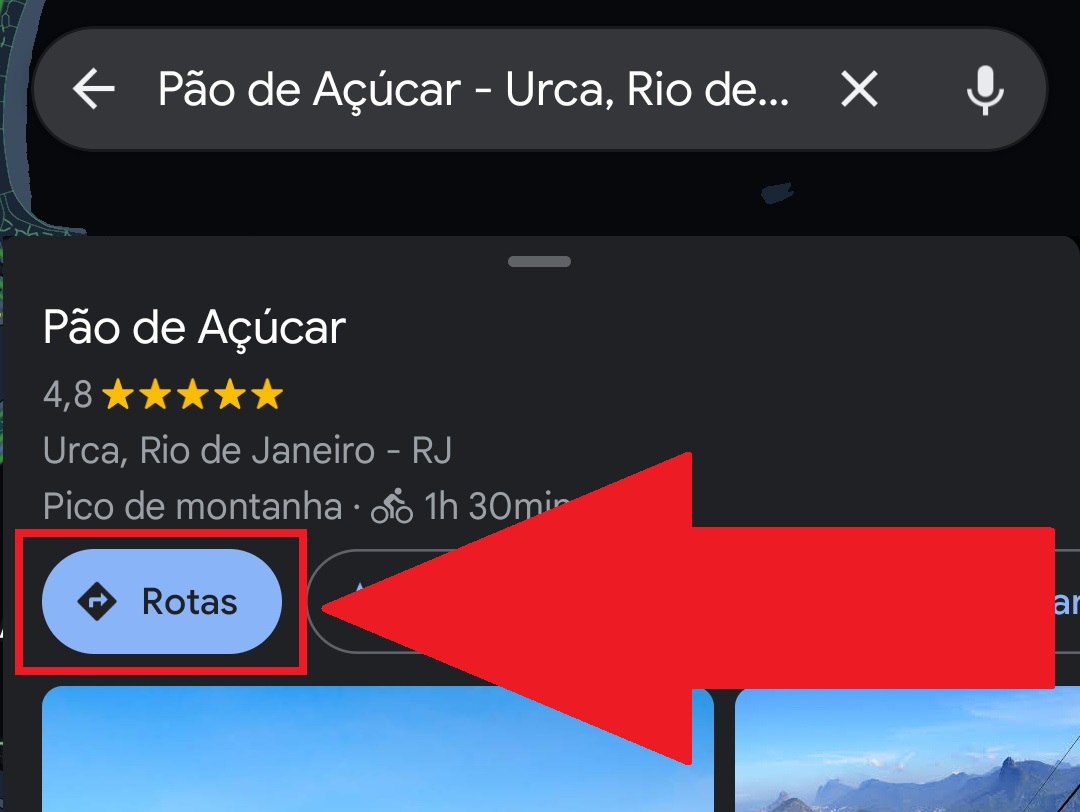 Caso o destino pesquisado seja o que você estava procurando, aperte em "Rotas" para mostrar o trajeto