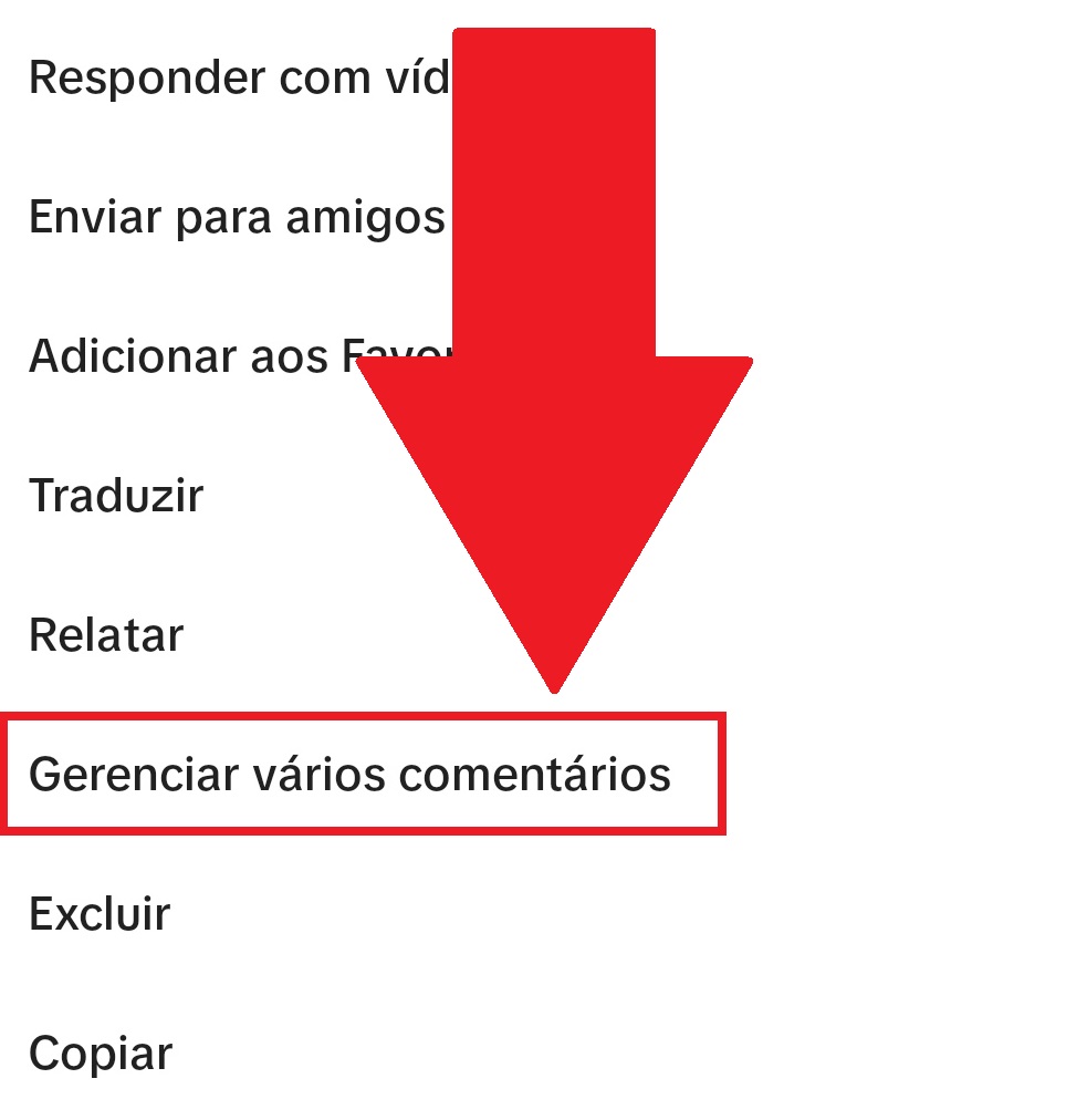 Aperte em "Gerenciar vários comentários " para poder selecionar mais de um ao mesmo tempo