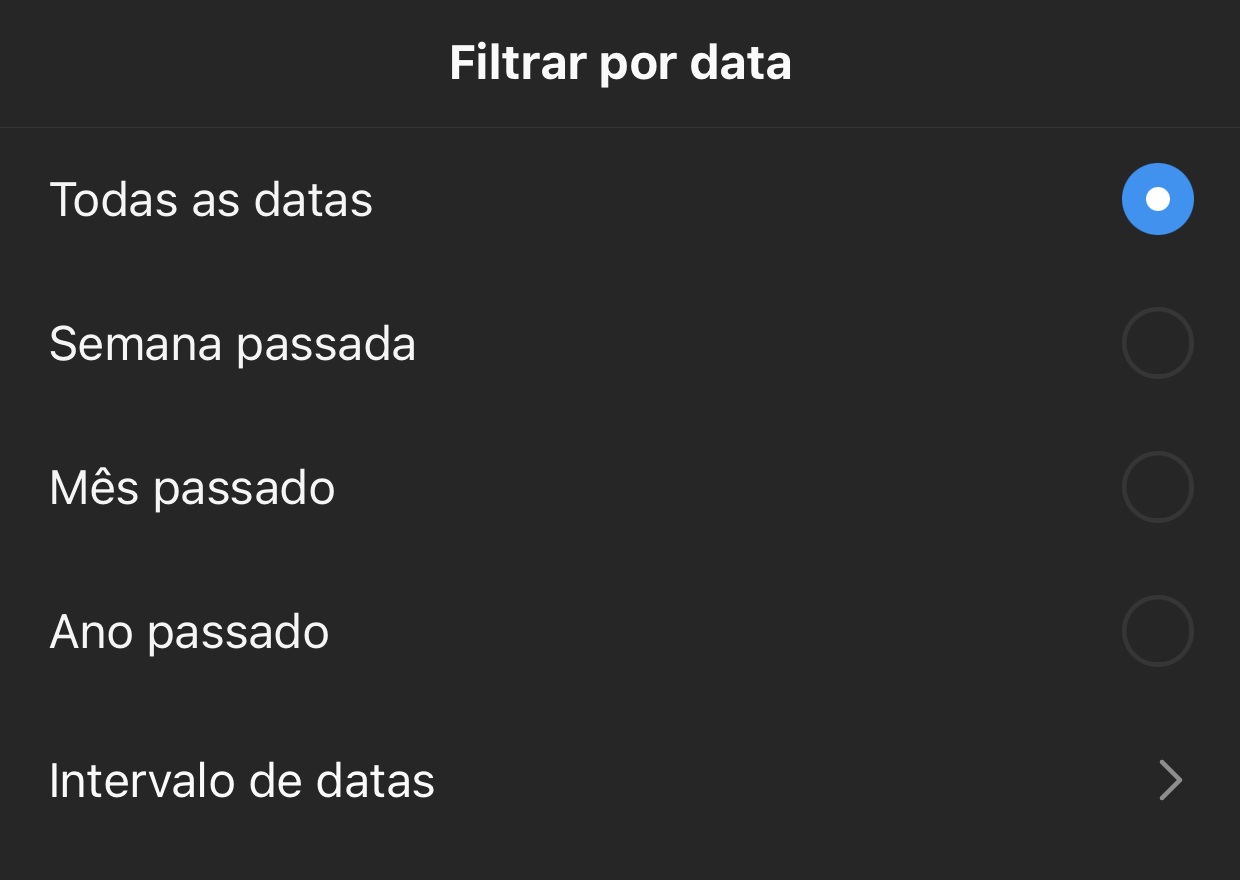 É possível fazer a filtragem para um determinado intervalo de data