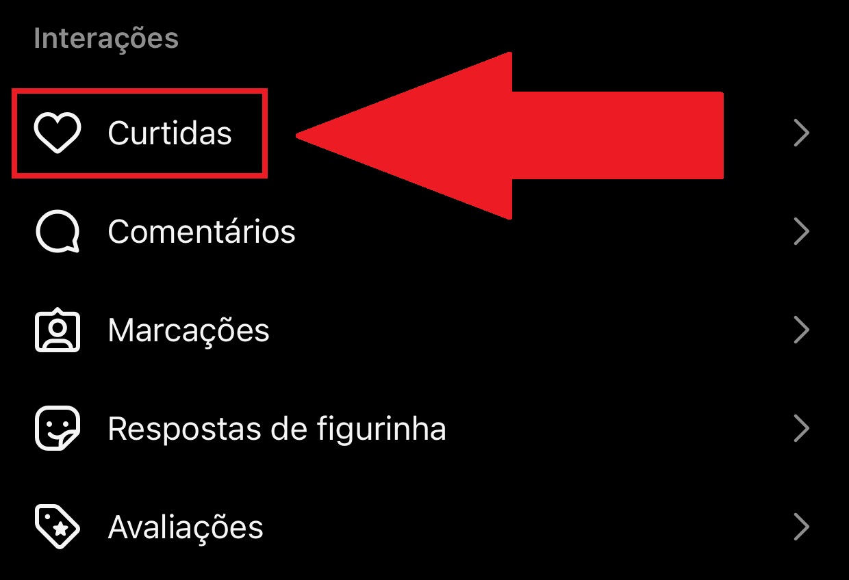 Na opção "Curtidas" você visualiza o seu histórico de likes nas publicações do Instagram