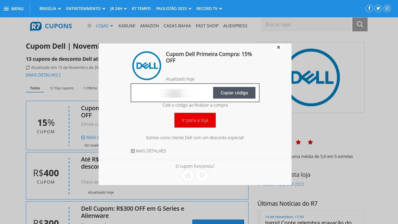 Cupom de desconto Dell primeira compra no portal R7