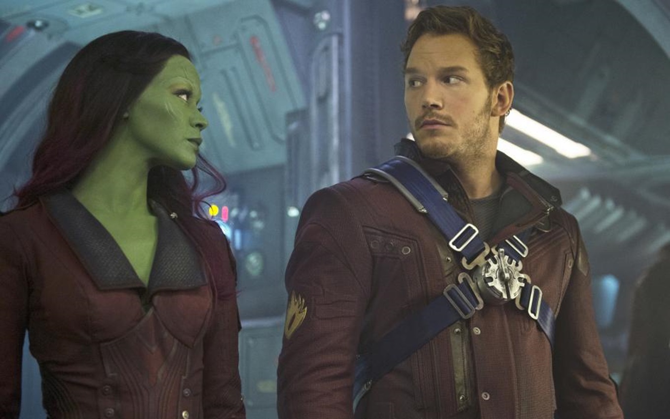 Zoe Saldaña e Chris Pratt em cena de Guardiões da Galáxia