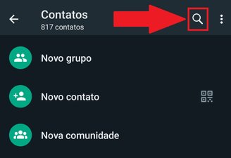 Clicando no ícone da lupa você acessa o campo de pesquisa para encontrar um contato