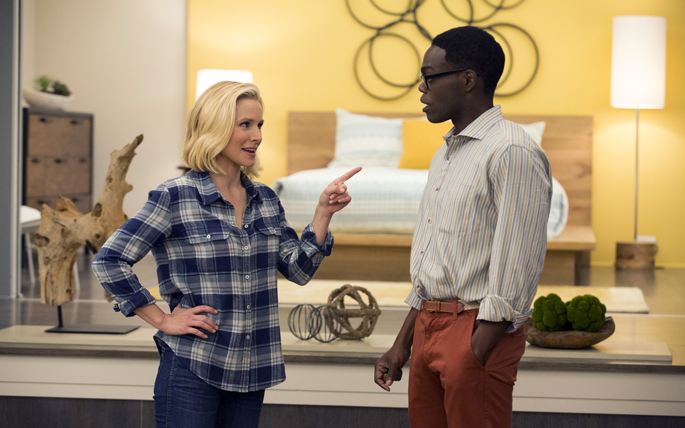 Kristen Bell e William Jackson Harper em cena de The Good Place