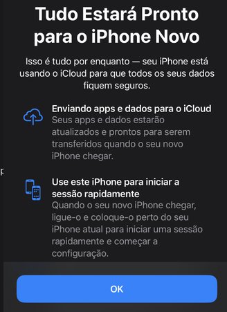 Quando essa mensagem surgir na tela, você poderá efetuar o backup de um iPhone para outro com segurança