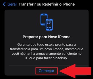 Aperte em "Começar" para que o processo de backup seja verificado com sucesso