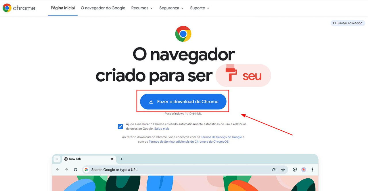 Página oficial para baixar Chrome para PC em 2024