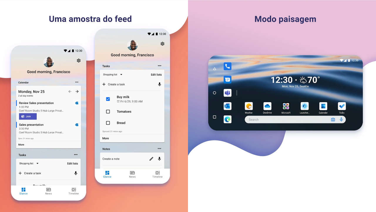 Microsoft Launcher, funciona muito bem para ter mais produtividade no Android