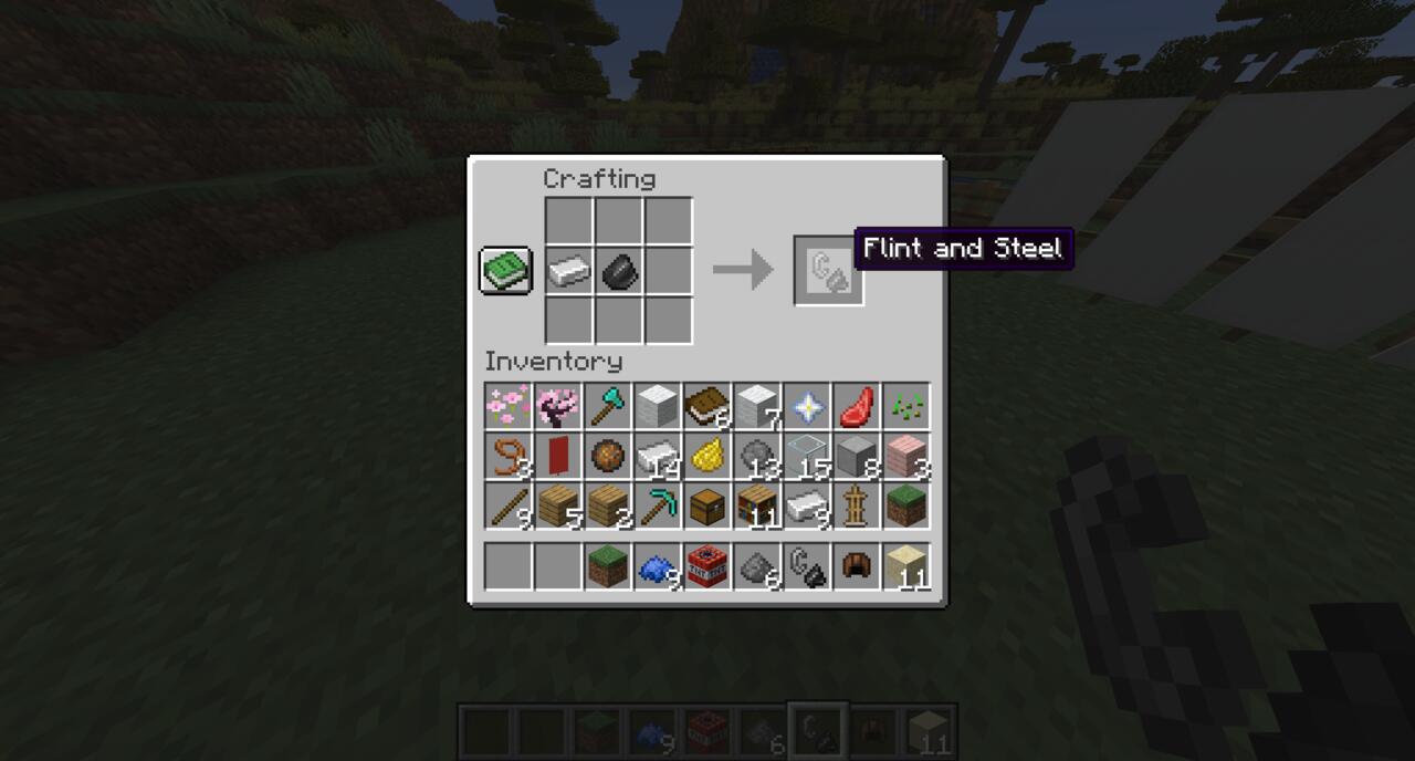 The crafting recipe for Flint and Steel in Minecraft